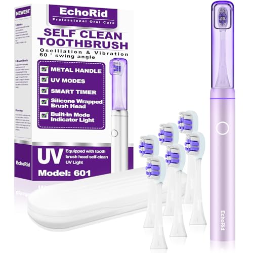 Metal Electric Toothbrush with UV Mode，Vibration and Oscillation Electric Toothbrush for Adults and Teen，6 Brush Heads & Travel Case & Dust Cover, 5 Modes & Timer, One Charge Last 120 Day（Pink）