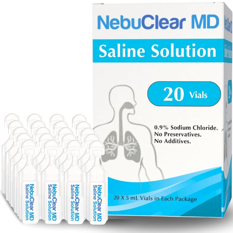 NebuClear MD | 20 Vials | 0.9% Saline Solution to Moisturize Airways | Proudly American | Sodium Chloride 0.9% for Ear, Nose & Nasal Cleanse for All Ages | 100ml / 3.89 fl oz - BeesActive Australia