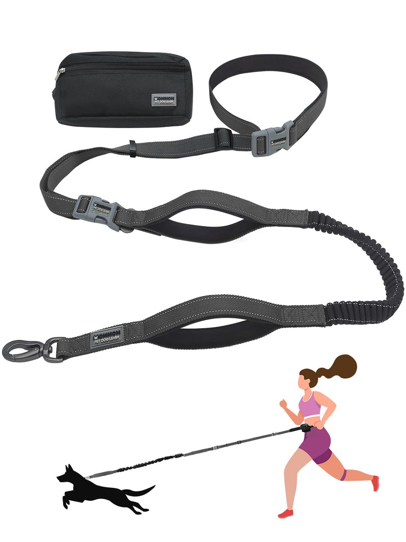 Hands Free Dog Leash with Zipper Pouch & Waist Belt – Reflective Durable Bungee Leash with Dual Padded Handles for Walking, Jogging & Running, Fits Small to Large Dogs (Black) Black