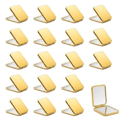Compact Mirror, Pocket Travel Makeup Mirror for Purse, Metal Square Shell, 2-Sided 1X/2X Magnifying, Portable, Folding, Handheld, Gold,18 Pack 18