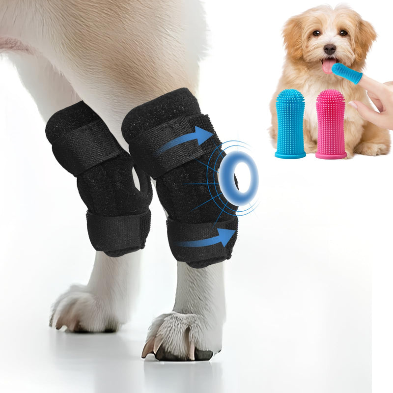 2 Pack Black Dog Leg Sleeves Adjustable Dog Front Leg Braces Back Legs Support Joint Compression Warps Support with Pet Touthbrushes Set-Long-S and Long M SET-Long-S + Long M