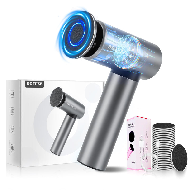 Premium Electric Foot Callus Remover, Ergonomic T-Grip 2600mAh Rechargeable 3-Speeds All Metal Foot File for Dead Skin Cracked Heels Pedicure kit at Home with 60pcs Sandpaper Pads Grey