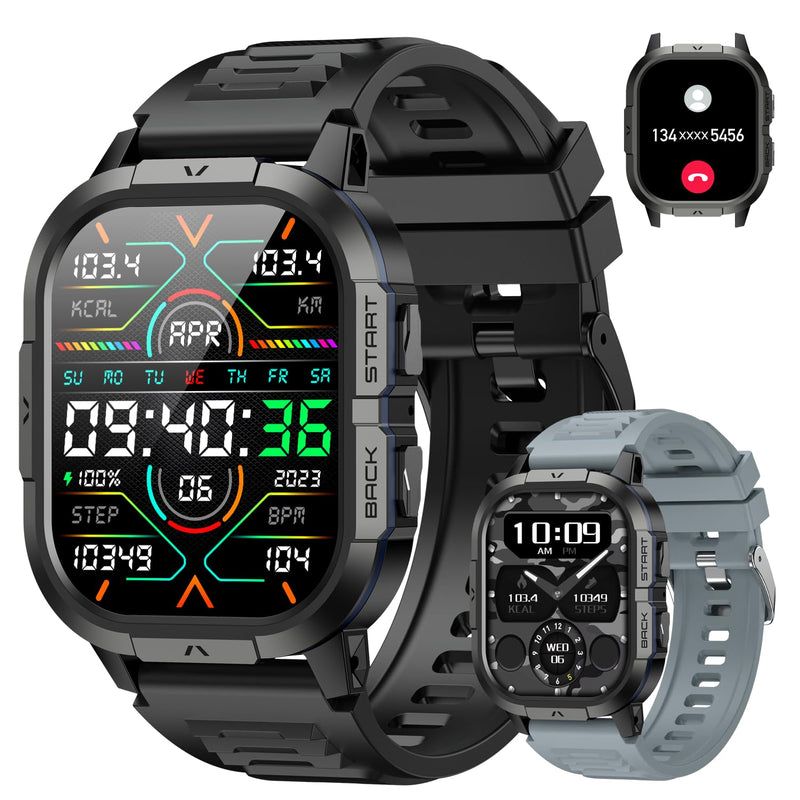 Smart Watch for Men Fitness Tracker: Military Waterproof Make Answer Call Digital Mens Watches Running Step Pedometer Smartwatch Android Phone iPhone Samsung Compatible Sleep SpO2 Heart Rate Monitor Black - BeesActive Australia