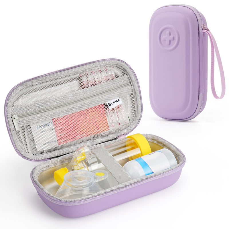 Asthma Inhaler Portable Case for Adults, Kids & Seniors - Temp-Humidity Resistant, Multi-Zone Lining for Inhaler/Spacer/Emergency Meds, Waterproof PU & Travel-Ready, Violet (Only Case) - BeesActive Australia