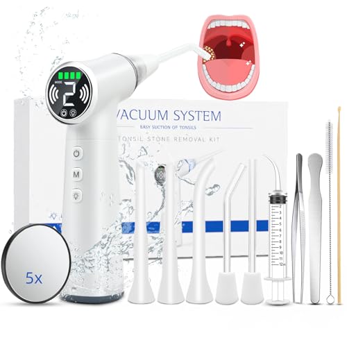 Upgraded Tonsil Stone Remover Tool – Rechargeable Tonsil Stone Vacuum with LED Light & 11-in-1 Probes, for Bad Breath Relief, Safe Silicone/Glass Tip for Tonsilloliths Removal OFF-White