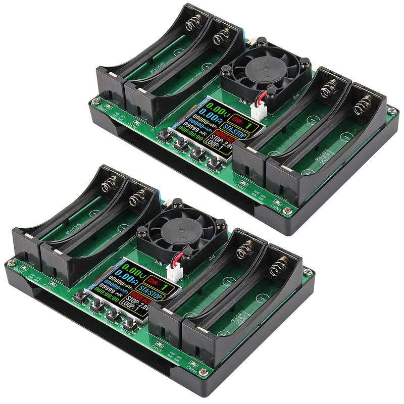 2Pcs 4-Channel 18650 Battery Capacity Tester, Automatic Charge Discharge Module with Internal Resistance Test for Flat Top Batteries, Type-C Powered Lithium Battery Analyzer
