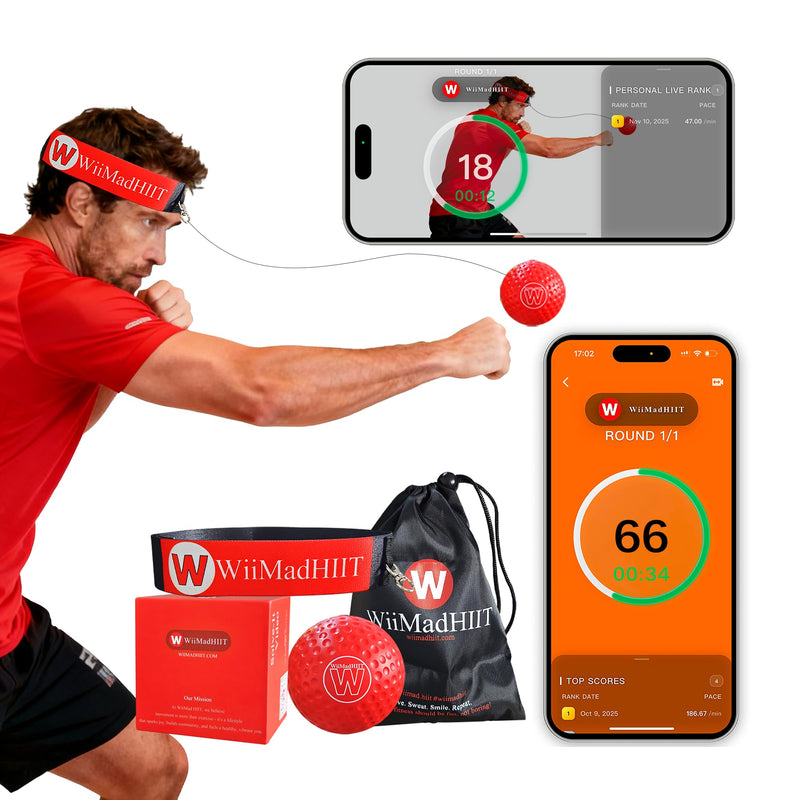 Boxing Reflex Ball with Punch Counter App, Fun Punch Game with Headband, Hand Eye Coordination Training | Boxing Equipment, Fitness Gift Ideas for Teen Boys and Anyone into MMA Training Red - BeesActive Australia