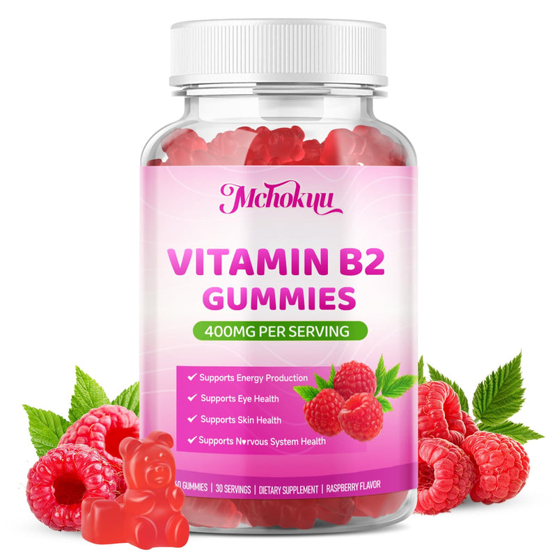 Vitamin B2 Gummies 400mg – Riboflavin Supplement with Magnesium for Kids & Adults | Supports Nervous System & Energy Production | Sugar Free, Vegan, Non-GMO, Raspberry Flavor - 60 Count 60 Count (Pack of 1)