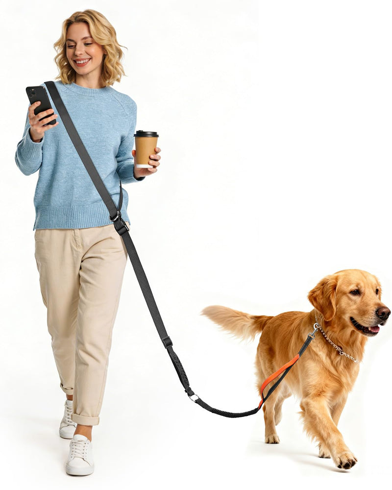 XiaZ Hands Free Dog Leash,Versatile Crossbody Dog Leash with Waist Support Strap,5.9-8 FT Waist Belt with Double Handles for Small Medium and Large Dogs Walking, Running and Jogging, Black