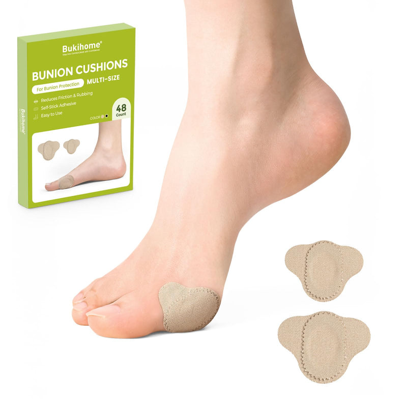 Bukihome Bunion Pads to Wear with Shoes - 48 Pcs Moleskin for Feet - Water-Resistant - Bunion Pain Relief Cushions for All-Day Comfort & Protection (Multi-Size) Multi-Size (Pack of 48) Beige - BeesActive Australia
