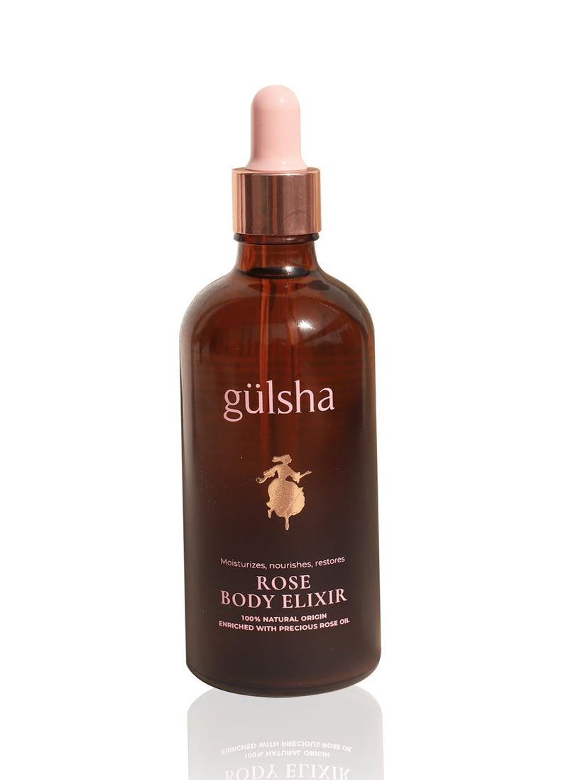 gülsha Rose Body Elixir – Luxurious Rose Body Oil 100 ml / 3.38 Fl Oz, Deep Moisturizing, Firming & Nourishing with Vitamins A, D, E & Omegas, Jojoba Oil, Baobab Oil