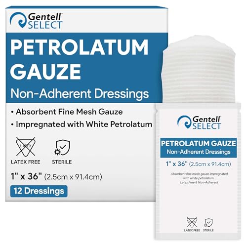 Petrolatum Gauze Non Adherent Dressings 1x36, 12 Pack Box, Fine Mesh Gauze Wound Dressing Infused with White Petroleum Jelly for Exuding Wounds, Burns - Latex Free Occlusive Bandages 1" x 36" (12 Pack Box)