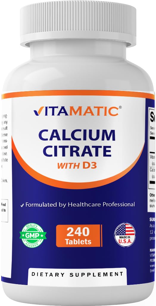 Vitamatic Calcium Citrate with Vitamin D3 – 240 Tablets – High Absorption Calcium Citrate with D3 – Non-GMO, Gluten-Free 240 Count (Pack of 1)