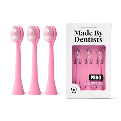 Made by Dentists PRO‑X Replacement Brush Heads for Adults – Compatible with PRO‑X Sonic Toothbrush (3 Pack) – Dentist‑Designed, Deep Plaque Removal, Soft Bristles, Travel‑Ready, Pink