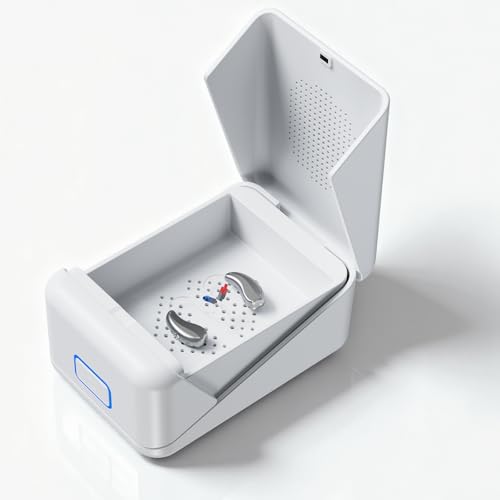 Vivtone DC03 Hearing Aid Dryer – 104°F Constant Heat Dehumidifier with UV LED, 2 / 8 Hour Auto Dry Modes – Portable Dry Box for Hearing Aids, AirPods & in Ear Devices White