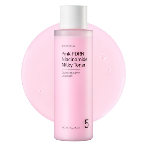 TOSOWOONG Pink PDRN Niacinamide Milky Toner for Dark Spots & Glow, Freckles