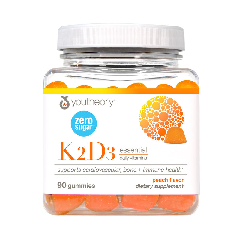Youtheory K2D3, 90 Vegetarian Capsules, 90-Day Supply | Vitamin D3 and K2 Supplement, Plant-Based Ingredients, Gluten, Dairy, and Soy-Free, Supports Bone, Heart, and Immune Health* 1 Count (Pack of 90)