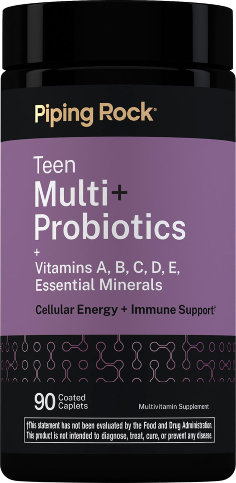 Piping Rock Teen Multivitamin + Probiotics | 90 Caplets | with Essential Vitamins & Minerals | Immune Support | Non-GMO, Gluten Free