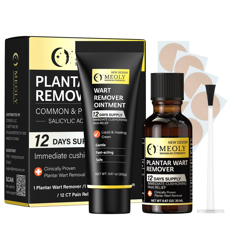 Plantar Wart Remover Set: Maximum Strength Salicylic Acid Plantar Wart Remover 12 Thick Cushioning Pads 1.5