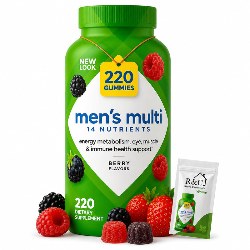 R&C Store Essentials Home Men's Multivitamin Gummies, 220 ct. 14 Essential Nutrients Bundle Supports Energy, Muscle, Eye & Immune Health | Berry Flavors | by R&C Store