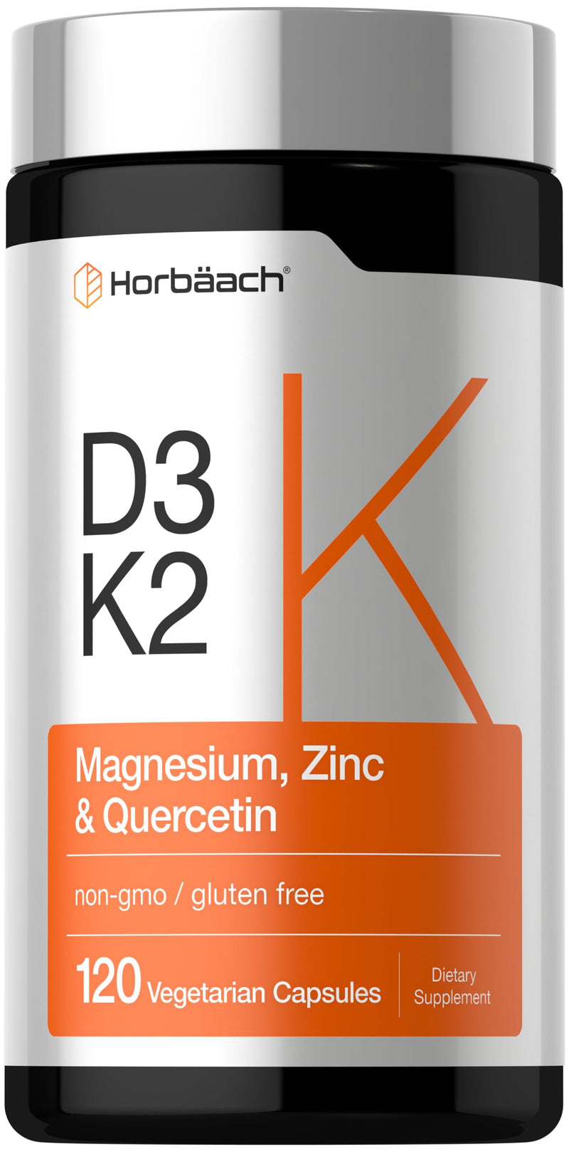Horbäach Vitamin D3 K2 | 5000 IU D3 | 120 Capsules | With Magnesium, Zinc, & Quercetin | Vegetarian, Non-GMO, Gluten Free Supplement