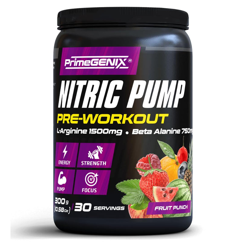 PrimeGENIX Nitric Pump Pre Workout Powder for Men & Women – 30 Servings Fruit Punch, No Bloating Formula with Dicreatine Malate, Arginine AKG, Beta-Alanine & B-Vitamins for Energy, Strength & Focus