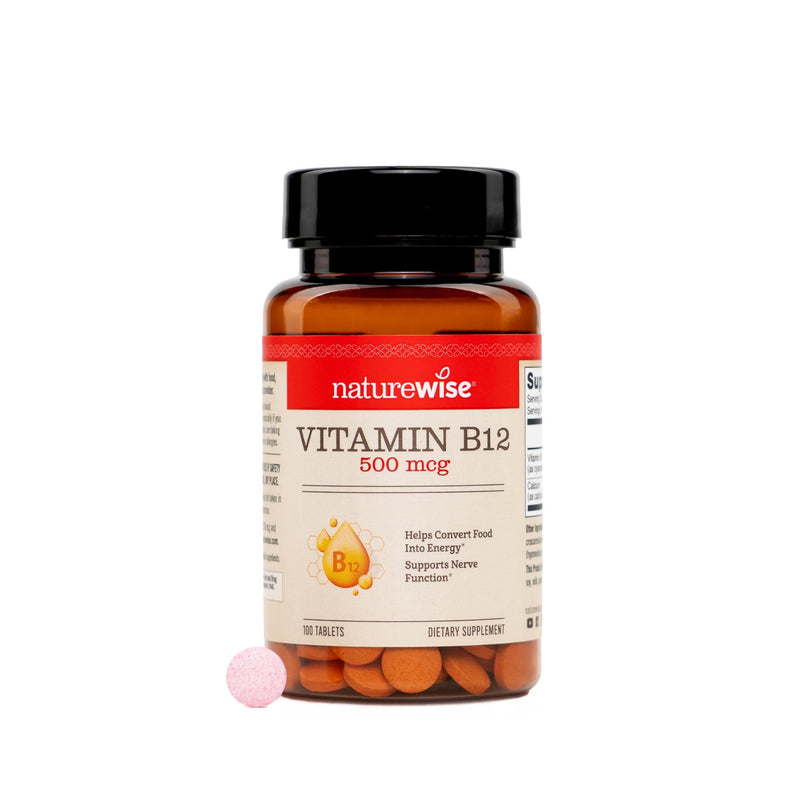 NatureWise Vitamin B12 500 mcg - B12 Supplement for Energy + Mental Clarity & Nervous System Support - Easy-to-Swallow, Vegan & Non-GMO - USA Manufactured - 100 Tablets[100-Day Supply]