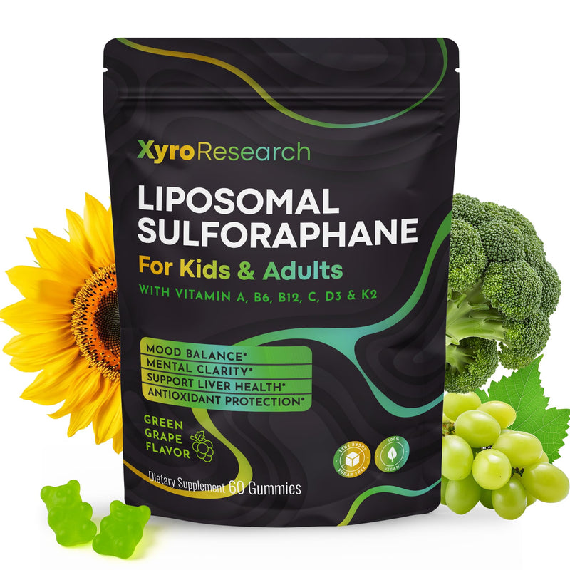 Liposomal Sulforaphane Gummies - 150mg Broccoli Sprout Extract with Vitamins Supplement for Kids Adults - Antioxidant Cellular Health & Liver Detox Support - Non-GMO Vegan Sugar-Free 60 Count (Pack of 1)