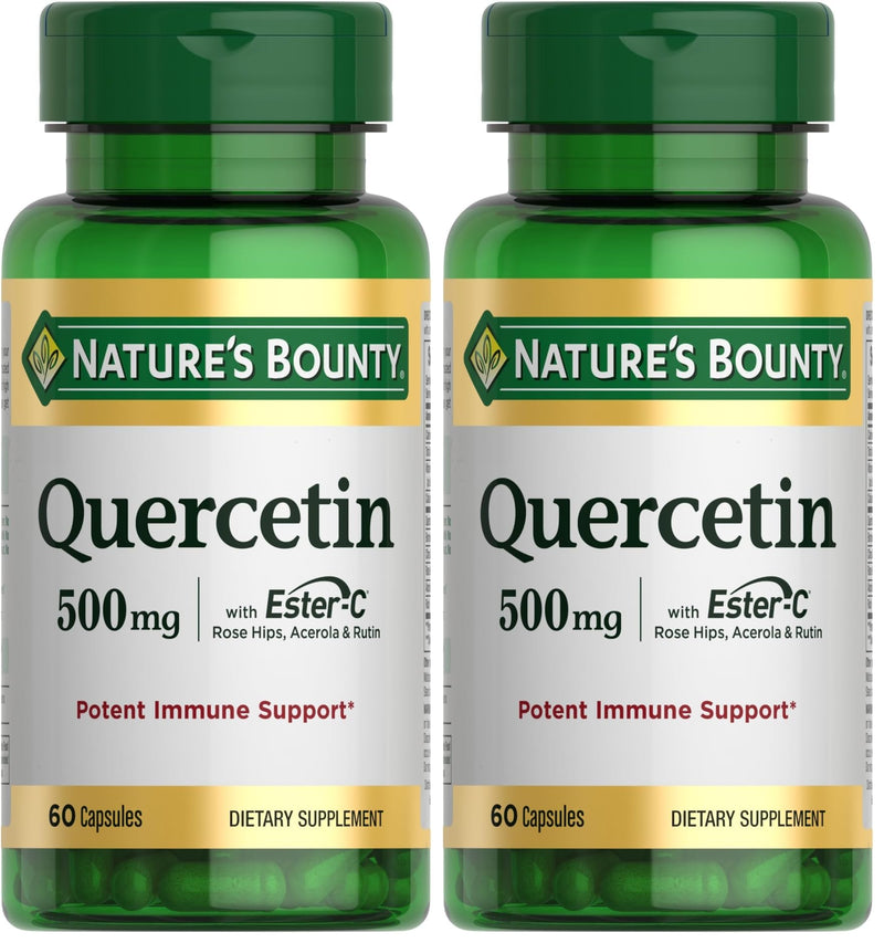 Nature's Bounty Quercetin, Immune Support, 500mg, with Vitamin C, Rose Hips, & Rutin, 60 Count (Pack of 2) 60 Count (Pack of 2)