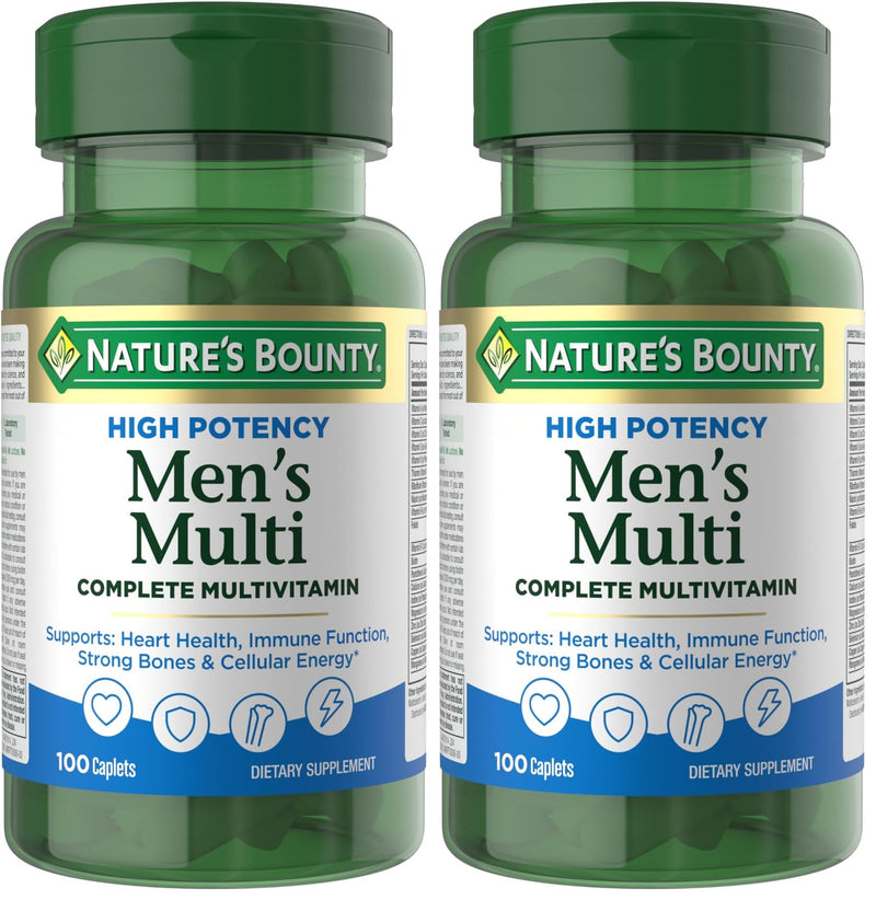 Nature’s Bounty High Potency Men’s Complete Multivitamin, Daily Men’s Health Vitamin for Heart Health and Immune Support, Men's Multivitamin for Strong Bones, Overall Health and Wellness, 100 Capsules 100 Count (Pack of 2)