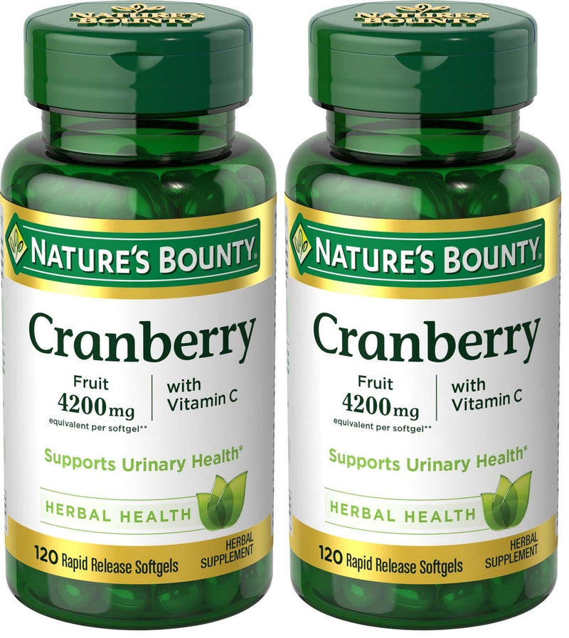 Nature's Bounty Cranberry Pills for Women Urinary Tract Health, Cranberry Supplements with Concentrate & Vitamin C, 120 Softgels (Pack of 2) 120 Count (Pack of 2)
