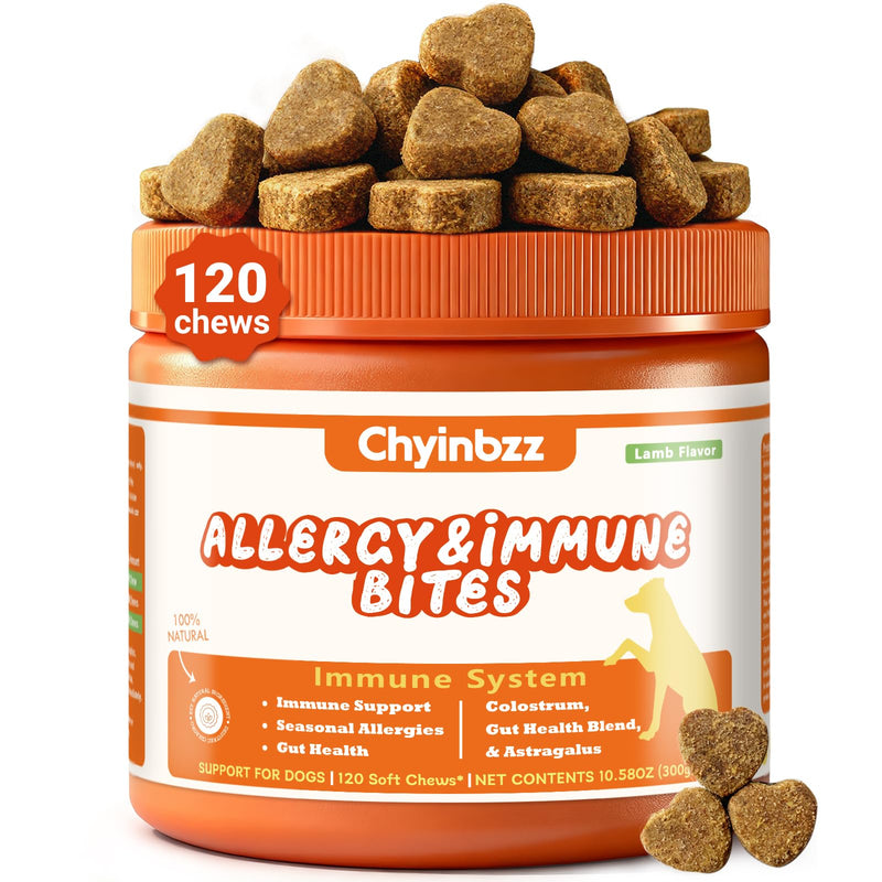 Dog Allergy Chews - Yeast Balance & Itching Relief, Immune and Skin Support for Seasonal Allergies, Gut Health Blend, Lamb Flavor, 120 Soft Chews Allergy Relief