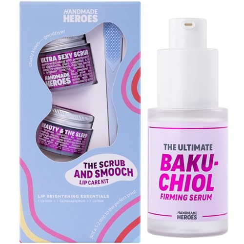 100% Natural Lip Scrub and Lip Mask, Vegan Conditioning Bakuchiol Lip Care Kit and The Ultimate Bakuchiol Firming Serum - Clean Beauty Vegan Skincare