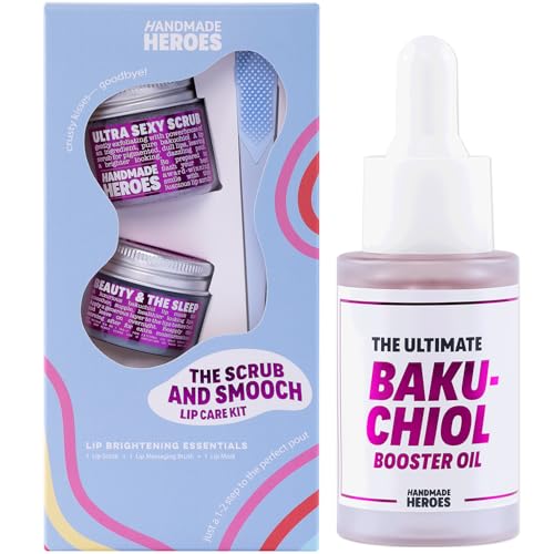 100% Natural Lip Scrub and Lip Mask, Vegan Conditioning Bakuchiol Lip Care Kit and 2% Bakuchiol Oil Lifting and Firming Oil - Clean Beauty Vegan Skincare