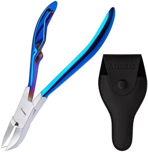 Podiatrist Toenail Clippers for Thick & Ingrown Nails – Heavy-Duty with Curved 25° Blade, Non-Slip Long Handle, – Professional Pedicure Tool for Men, Women & Seniors (Navy Blue) Navy Blue