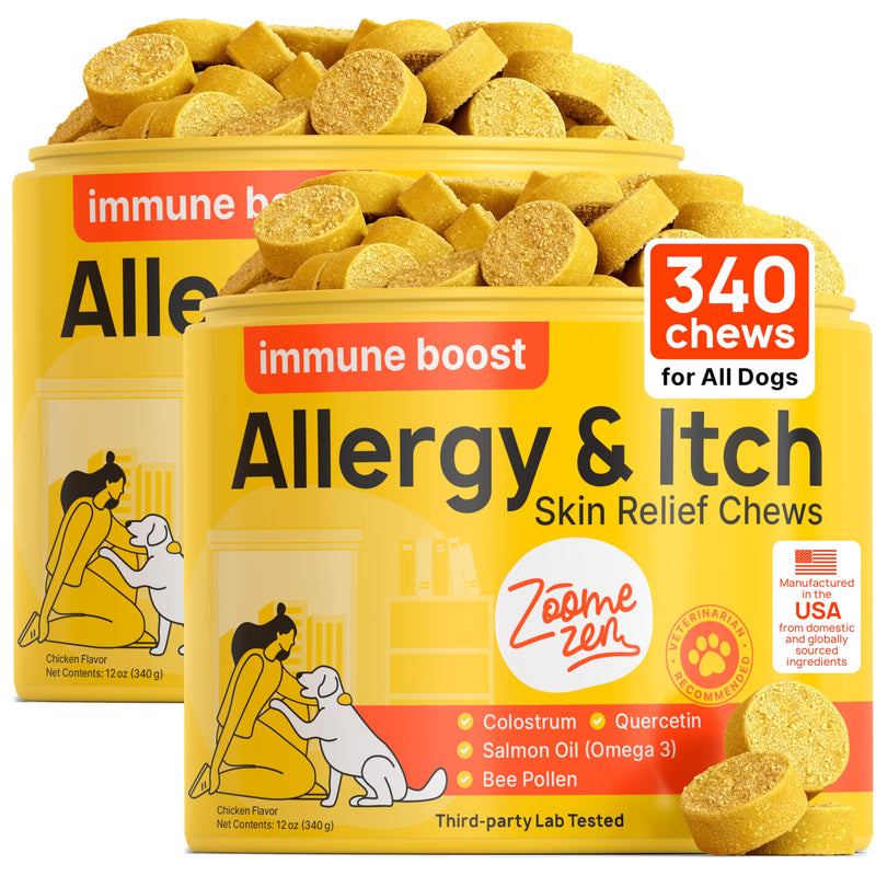 Dog Allergy Chews – Dog Allergy Relief, Itch Relief for Dogs – Anti Itch, Allergies & Immune Chews for Dogs with Omega 3 Fish Oil, Colostrum & Probiotics – 340 Count, Made in USA 340 Chews