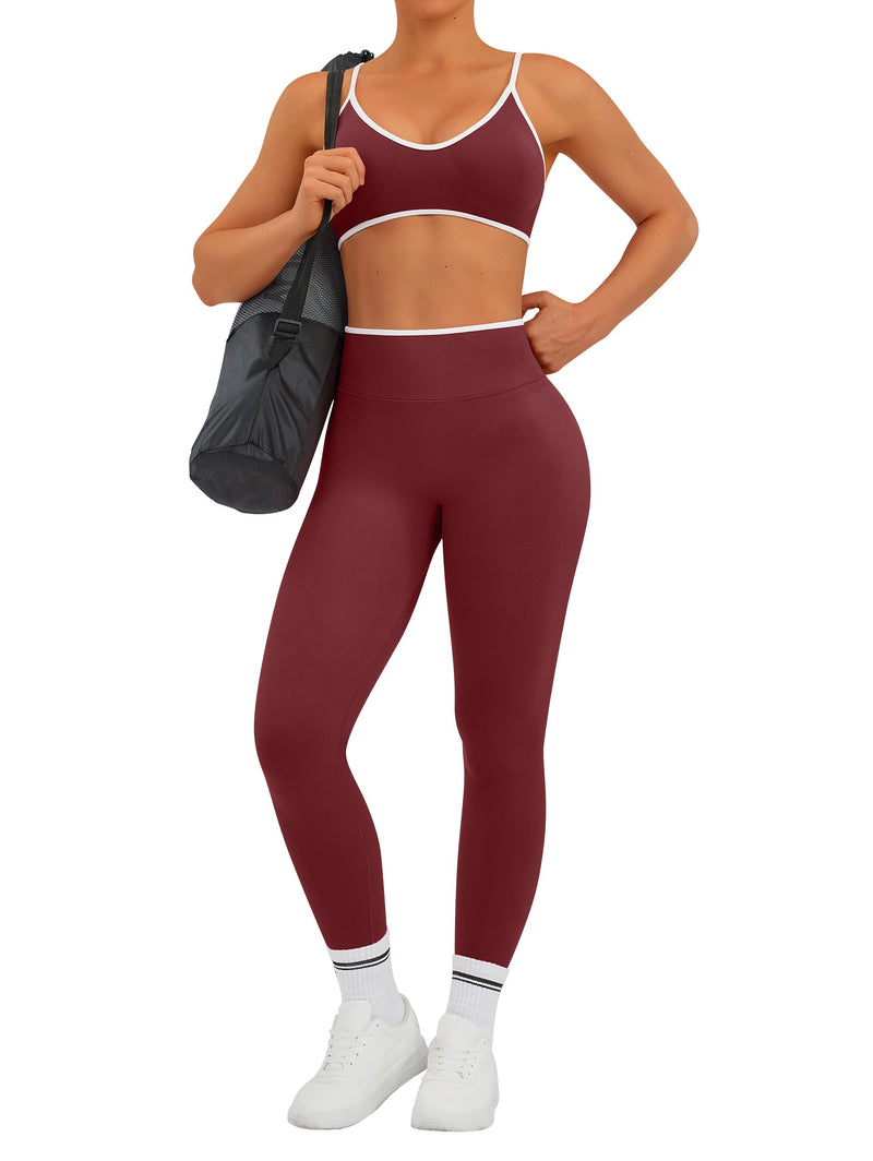 TDIFFUN Women Workout Sets 2 Piece Seamless Scrunch Butt Lifting Leggings Padded Sports Bra Matching Set Gym Yoga Outfits Red Small