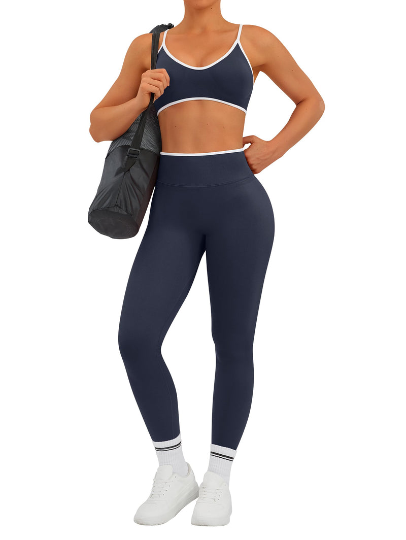 TDIFFUN Women Workout Sets 2 Piece Seamless Scrunch Butt Lifting Leggings Padded Sports Bra Matching Set Gym Yoga Outfits Prussian Blue Medium