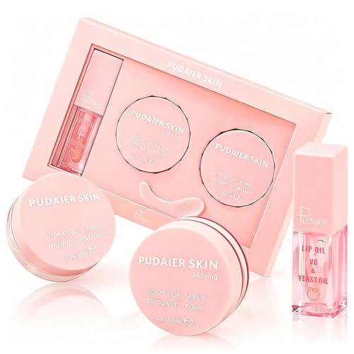 VolksRose 3-in-1 Lip Scrub & Mask Overnight & Peach Oil - Lip Care Kit Scrubber Exfoliator for Dry Chapped Lips, Instant Moisture - Lip Repair Set, Women's Gifts Set, Non-Sticky for Home & Travel 5.29 Ounce (Pack of 1)