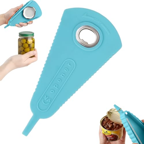 Mutil Jar Opener Can Opener Bottle Opener and Lid Opener for Weak Hands, Seniors with Arthritis and Low Strength (2)-Blue) 2)-Blue