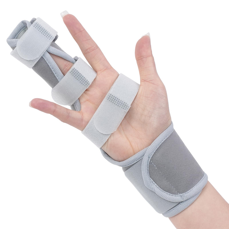 Trigger Finger Splint, Finger Brace for Middle, Index, Pinky, or Ring Finger Support, Hand Splint for Arthritis, Fracture, Hand Brace Splint with maniphalanx Support (2 Fingers Fixed) -Upgrade Fabric Gray