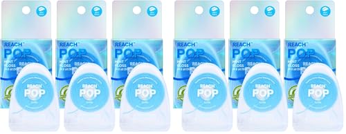 REACH POP Dental Floss, Mint, Plaque Remover for Teeth, Shred Resistant, Vegan Wax, Cruelty Free, Eco Friendly Packaging, Oral Care, PFAS Free, for Adults & Kids, 6 Pack, 54.6 yd 164 Foot (Pack of 6)