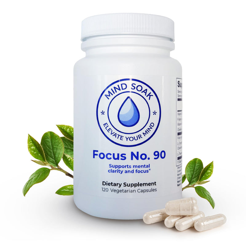 Mind Soak™ Focus No. 90 Omega-3 EPA/DHA & Citicoline Supplement | L-Tyrosine, L-Theanine, Methylated B Vitamins, 90 Capsules, Non-GMO, Made in Canada