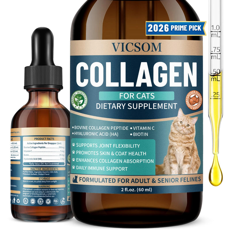 Liquid Collagen for Cats, Cat Joint Supplement for Cat with Bovine Collagens, Biotin & Vitamin C, Mobility & Flexibility, Itch Relief, Skin, Coat & Immunity Support, Cat Joint Supplement for Cats
