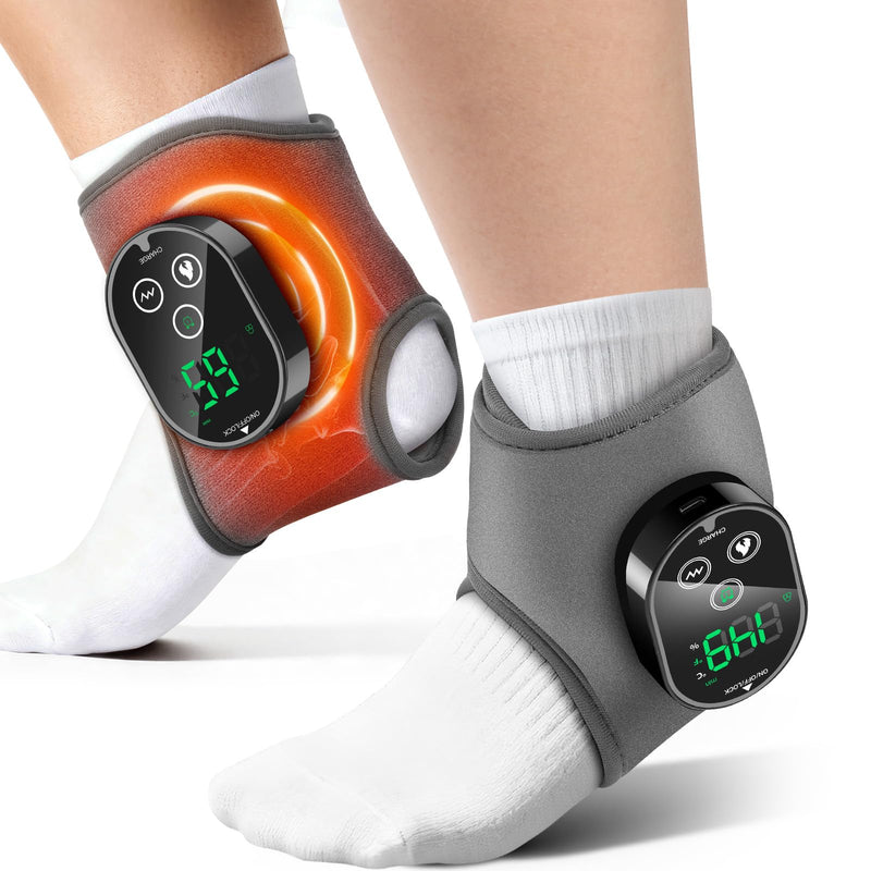 2-Pack Cordless Foot Massager for Neuropathy, Ankle Massager for Pain Relief, Ankle Heating Pad with Massage, 4 Heat Levels, 3 Massage, Foot Massager, Gray Grey Two G - BeesActive Australia