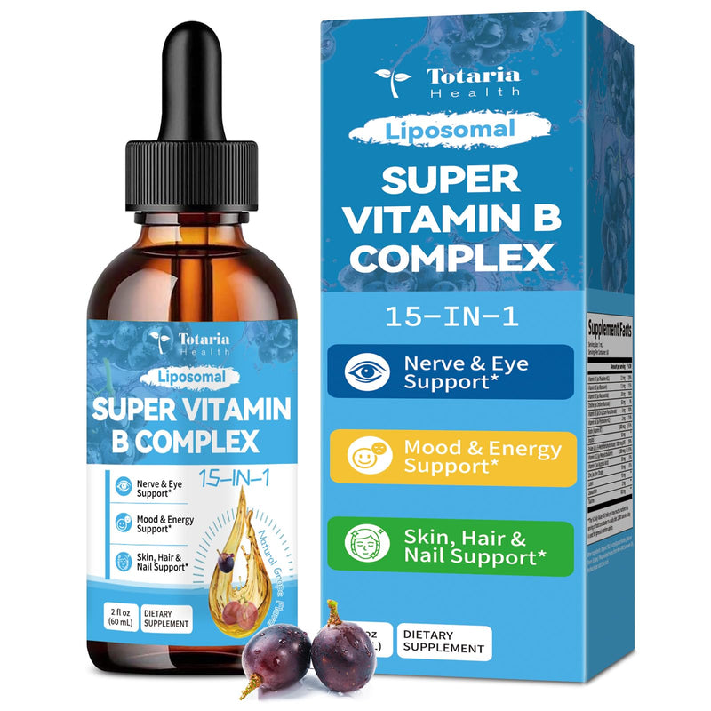 15-in-1 Liposomal Vitamin B Complex Pro Sugar-free B Complex Drops with B1, B2, B3 Niacinamide, Choline, B5, B6, B7 Biotin, Inositol, Folate, B12, Zinc, Lutein, Zeaxanthin, Taurine & Vit. C, 2 fl oz