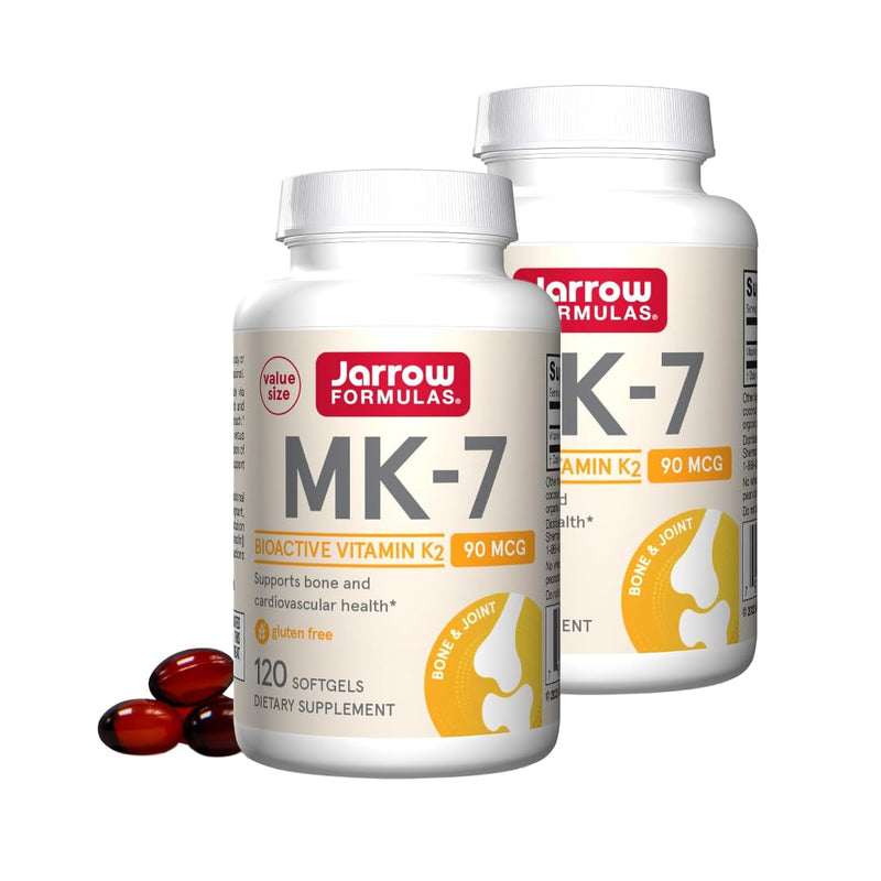 Jarrow Formulas MK-7 90 mcg - Bioactive Form of Vitamin K2-120 Servings (Softgels) - for Bone & Cardiovascular Health - Vitamin K2 MK-7 Dietary Supplement - Gluten Free (Pack of 2) 120 Count (Pack of 2)