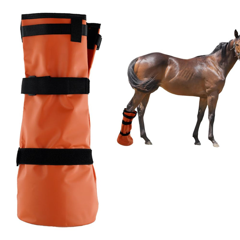 Horse Soaking Boot Equine Hoof Shoes Hoof Soaking Bag,Easy use Soaker Bag for Treating Common Hoof Ailments,Horse Leg Care ice Treatment Bucket with Quick fix Switch and EVA pad Orange