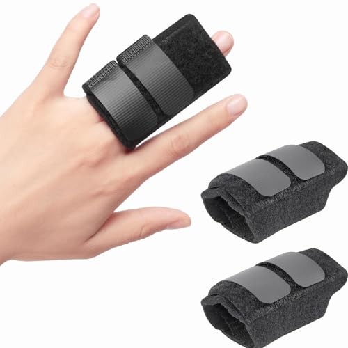 Trigger Finger Splint with 2 Metal Support Bars, Double Finger Brace Support, Adjustable Finger Immobilizer for Finger Injury, Sprain and Arthritis Pain Relief (2)