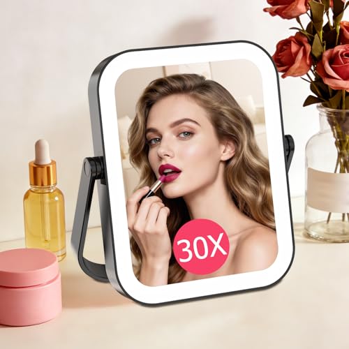FUNTOUCH 30X/1X Travel Magnifying Mirror with Light, Black